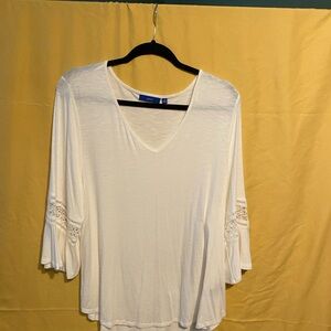 Apt. 9 White V-Neck Crochet Bell Sleeve Top